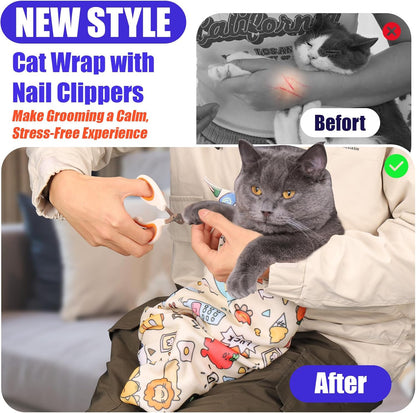 XANGNIER 2 Pcs Cat Wrap for Grooming,Cat Restraint Wrap for Cutting Nails,Fabric Burrito Wrap for Nail Clipping, Anti-Scratch, Anti-Escape,Multifunctional Swaddle Wrap Pet Tool (20.8 x 20.8 Inch)