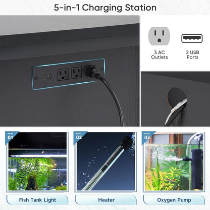Verano 55-75 Gallon Aquarium Stand with Storage Cabinet, Fish Tank Stand with Power Outlets & LED Light, Wooden Turtle Tank 52 inch x 19.7-inch Desktop, Heavy Duty Steel Frame,1100LBS Capacity (Black)