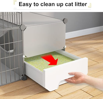Oneluck Cat Cage with Litter Box,4-Tier DIY Enclosures Large Playpen Detachable Metal Wire Kennel Indoor Crate Large Exercise Place Ideal for 1-2 Cats (41.3" L x 17.8" W x 55.1" H)