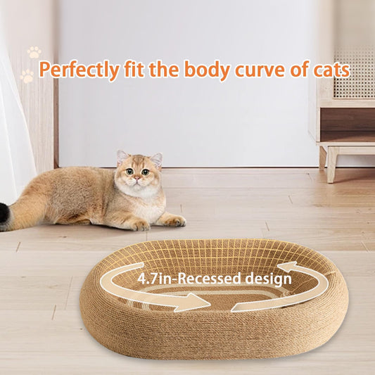 3-in-1 Sisal Scratching Board Bed, for Indoor Cats, Large Oval Cat Scratching Board, Toys for Playing and Nursing Paws (24x15x5 inches) (Large Size, Cat Bed - with Cooling Pad)
