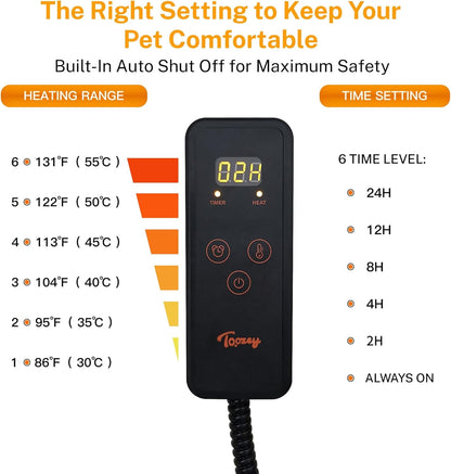 Dog Cat Heating Pad, 6 Adjustable Temperature Dog Cat Heating Pad with Timer, Waterproof Heated Dog Bed with Chew Resistant Cord, Indoor Electric Pet Heated Mat, 28x20in, Green