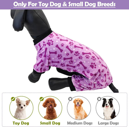 PET SHOW 4 Pack Small Dog Pajamas Paw Bone Patterns Cute Clothes for Medium Dogs Soft Fleece Stretchy PJs 4 Legged Jumpsuit Puppy Cats Onesies Outfits with Sleeve Dachshund Doggies Girl Boy (Large)
