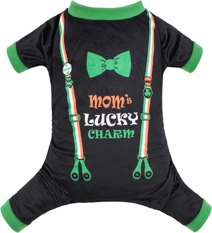 CuteBone Dog Pajamas St.Patrick's Day Puppy Onesies Small Dogs Soft Pjs Coat Cat Apparel Comfy Pet Clothes Outfit Doggie Bodysuit P327XL