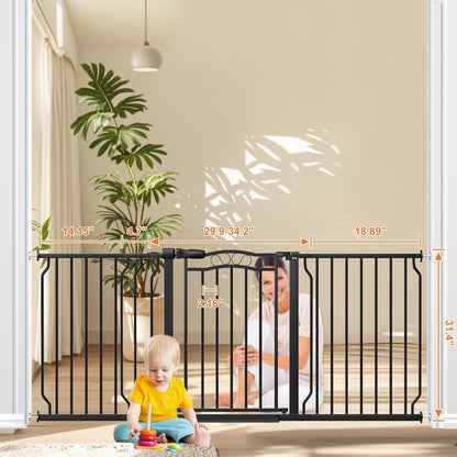 62.2-71.6" Extra Wide Baby Gate for Stairs No Drilling, 30" Tall Auto Close Press Mounted Baby Gate for Doorways, Adjustable Width Walk Through Long Gates for Kids or Pets, Black