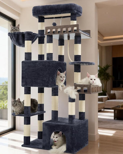 Maine Coon Cat Tree, Heavy Duty Cat Tree for Indoor Cats Large Adult, Cat Tower for Large Cats 20 lbs+ with Hammock, 2 Big Perches, 2 Cat Condos, 15 Scratching Posts, Smoky Gray GCT033G