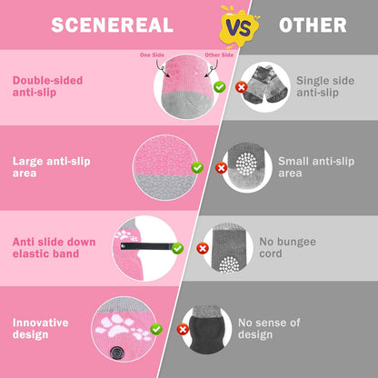 SCENEREAL Anti Slip Dog Sock to Prevent Licking Paws for Hardwood Floors, Boots & Paw Protector Shoes for Hot/Cold Pavement with Grippers, Double Sides Grips for Small Medium Large Senior Dogs, XS