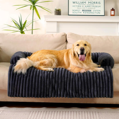 FUNNY FUZZY Pet Couch Cover for Sofa, Calming Dog Bed for Couch, Fluffy Plush Dog Couch Mat for Furniture Protector for Large Medium Small Pets, 47×37 in, Dark Grey