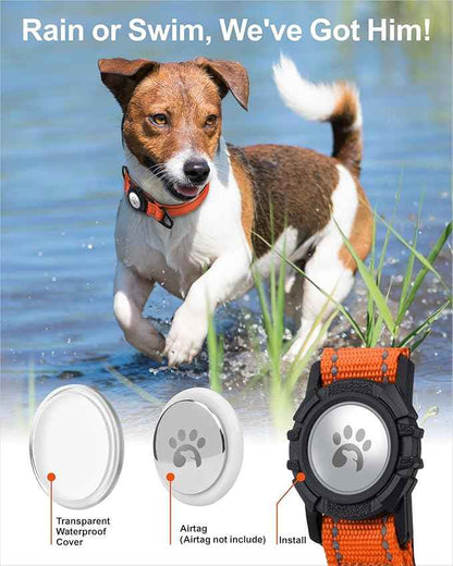 TagME Airtag Dog Collar,Waterproof Reflective Pet Collar with Airtag Holder,Soft Padded and Double D-Rings for Medium Dogs,Orange