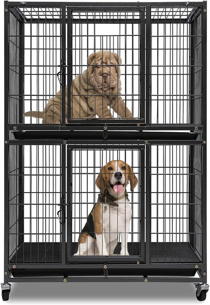 Two-Tier 30 Inch Small Dog Crate, Heavy Duty Drop Dog Cage for Small Dogs Kennels Indoor with Auto-Locks, Removable Trays, Metal Floor Grids and 360° Lockable Wheels