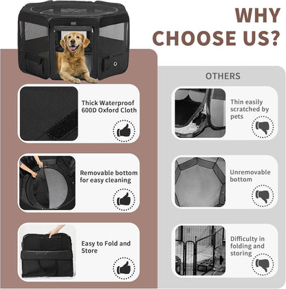 DONORO Dog Playpen Portable Pet Play Pens for Small Dog/Cat/Rabbit/Chicks, Cat Playpen Indoor/Outdoor with Carring Case, Removable Zipper Top and Bottom (Black, Medium (36"x36"x20"), 8)