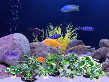 8PCS Betta Fish Tank Decorations Aquarium Decorations Artificial Plastic Plants Ornament for Hiding Fish Reptil