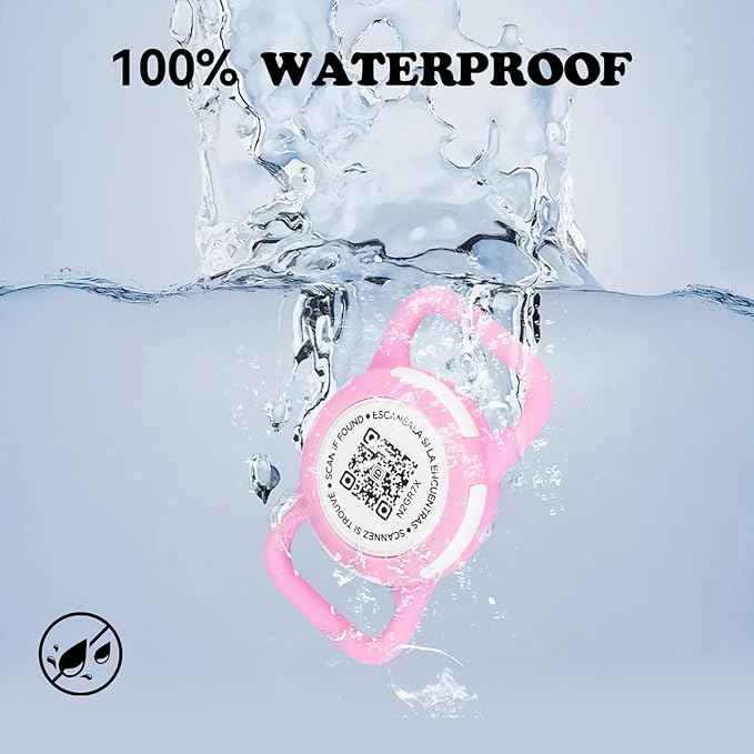QR Code Pet Air Tag Tracker Holder - Waterproof Silicone Case for Dog & Cat Collars, Reusable ID Tag with Secure QR Tracking, No GPS Needed (Pink; M)