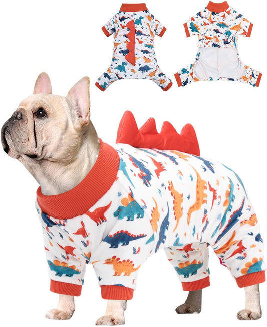 CuteBone Dinosaur Costume Dog Pajamas, Stretchy Spandex Crystal Velvet Sleepwear Coat for Small Dogs, Soft & Warm Pet Outfit Clothes for Cold Weather, Cozy Pullover Design COSP02XL