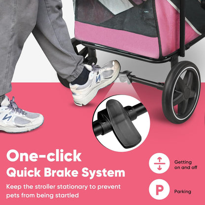 Petbobi Dog Stroller for Medium Dogs - Easy Fold Dual Entry Pet Stroller with One-Foot Brake, All Terrain Wagon Cart with Large Air Mesh, Ideal for Large Senior Pets up to 80 lbs, Pink