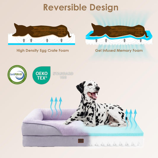 EHEYCIGA Memory Foam Dog Bed for Medium Size, Orthopedic Dog Sofa with Sides and Waterproof Liner, Washable Bolster Pet Couch with Removable Cover, 35x22x6.5 Inch, Purple