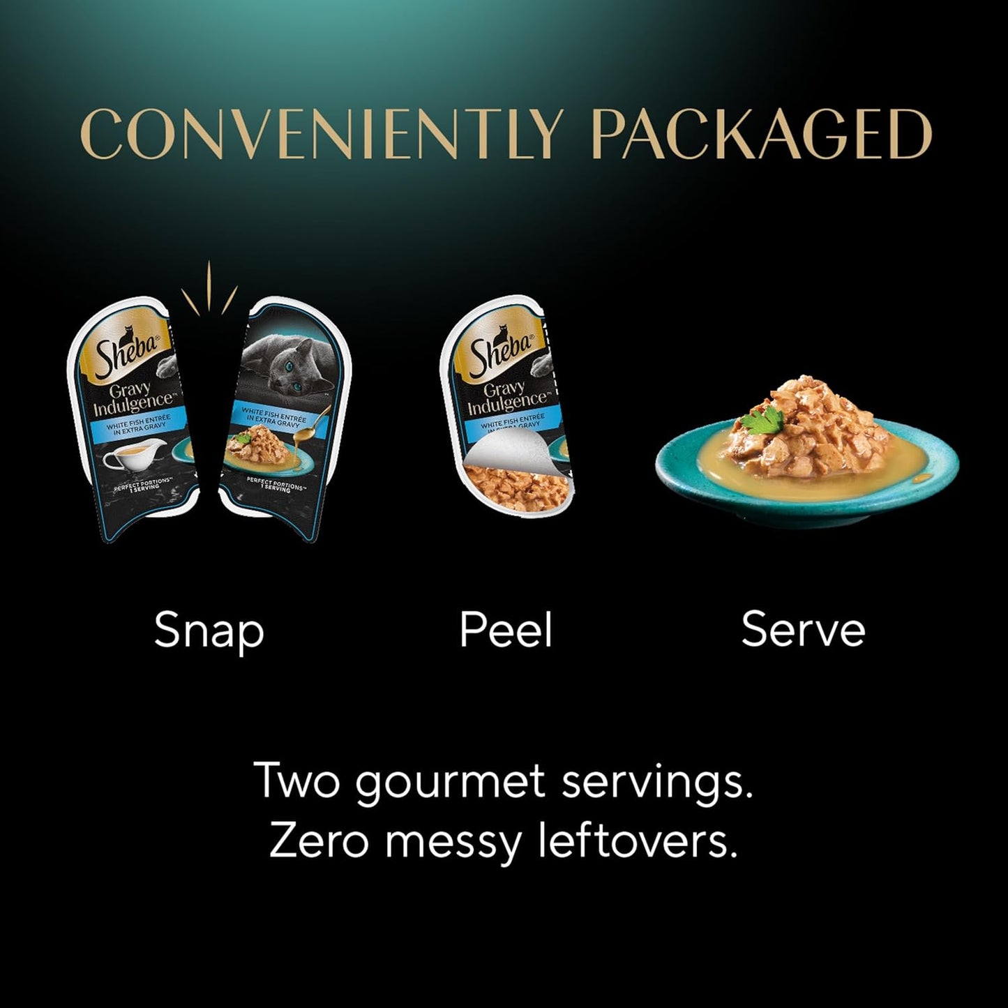 Sheba Gravy Indulgence Adult Wet Cat Food Whitefish Entree in Extra Gravy, 2.6 oz. Twin-Pack Trays (24 Count, 48 Servings)