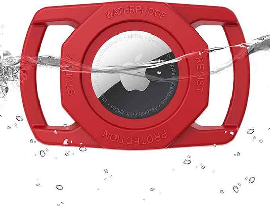 SANKALA Waterproof Airtag Case for Dog Collar, [1 Pack] Airtag Dog Collar Holder, TPU & Silicone Full Body Covered Anti-Lost Apple Air Tag Holder Protective Airtag Case for Pet Collar, Red