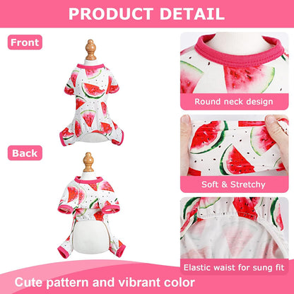 PSJ Girl Breathable Cotton Watermelon Dog Pajamas for Small Dogs - Teacup Chihuahua, Yorkie Puppy Clothes - X-Small