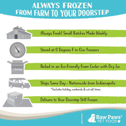 Raw Paws Signature Blend Pet Food for Dogs & Cats - Turkey Recipe, 1-lb Rolls (10 Pack) - Made in USA Frozen Turkey Roll Dog Food - Refrigerated Log Dog Food - Raw Frozen Food for Dogs