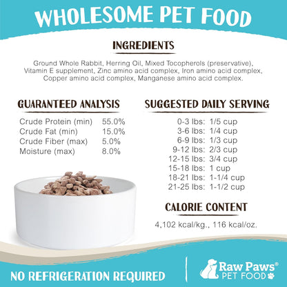 Raw Paws Freeze Dried Dog Food & Cat Food - Rabbit Recipe, 16-oz - Made in USA - Freeze-Dried Dog Food, Raw Dog and Cat Food