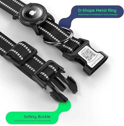Airtag Dog Collar with QR Code, Reflective Dog Collar with Airtag Holder, Soft Padded & Safety Locking Buckle Adjustable Dog Collar for Large Dogs