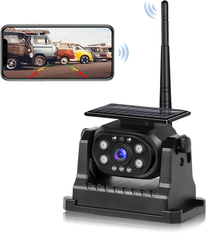 Hikity Wireless Backup Camera Solar Magnetic WiFi, HD 1080P Rechargeable Rear View Camera for Truck/Trailer/RV/Camper, IP68 Waterproof Reverse Camera, Clear Nigh Version, Wide Angle