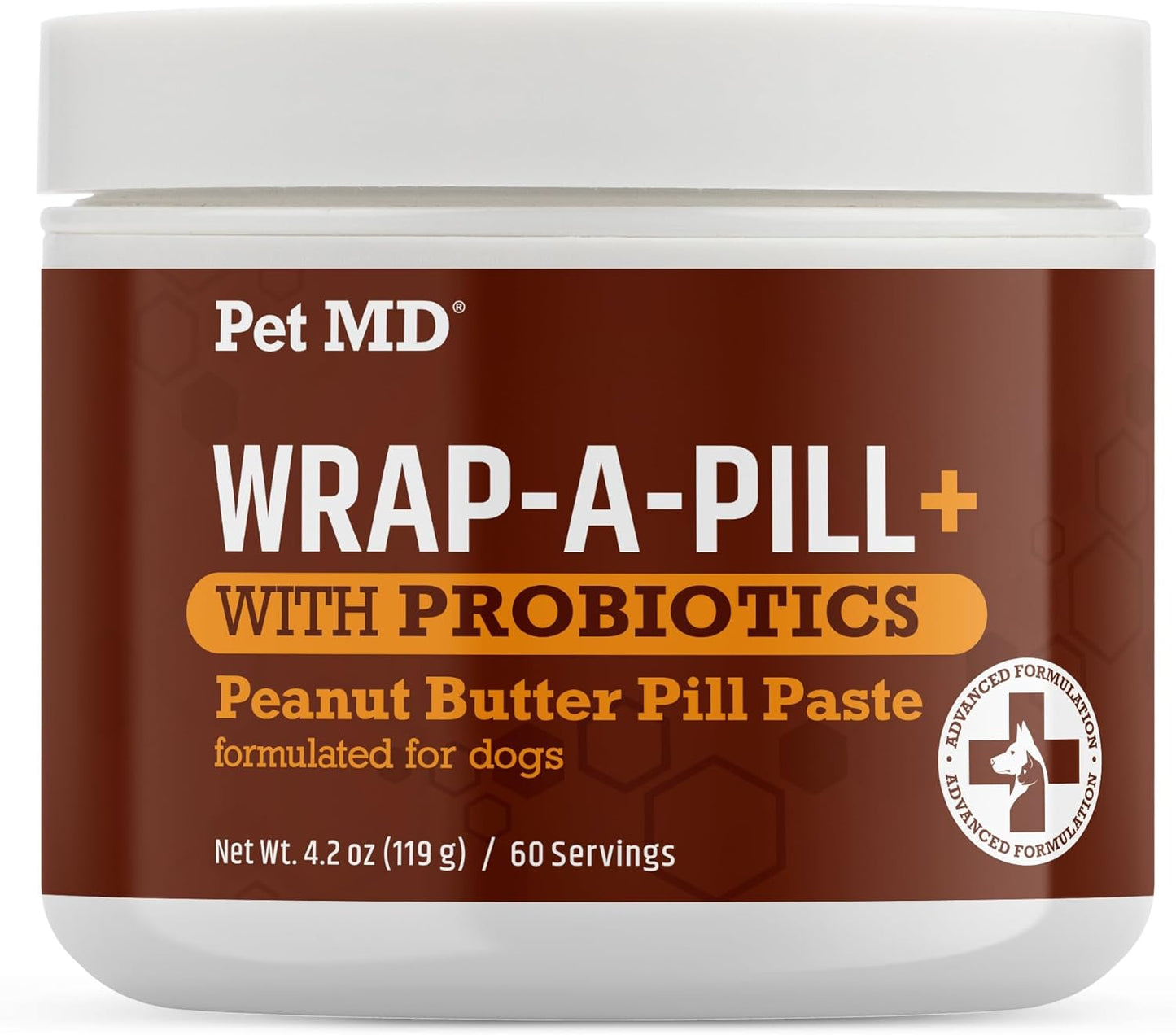 Pet MD Wrap-A-Pill with Dog Probiotics - Pill Wrap for Dogs Medicine - Easy-to-Use Paste to Hide Capsules, Create Pockets and Treats for Dogs - Peanut Butter (4.2oz)