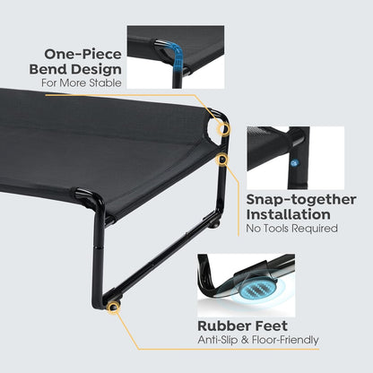 Veehoo Original Outdoor Elevated Dog Bed, Cooling Raised Dog Cot for Large Dogs, Portable Standing Pet Hammock Platform with Washable Breathable Mesh, No-Slip Feet, 47" x 32", Black