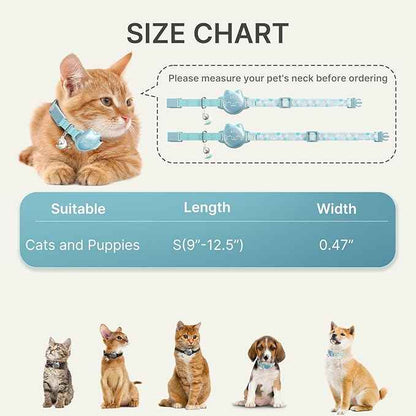 Waterproof Airtag Cat Collar, Breakaway Cat Airtag Collar with Luminous & Reflective Fish Pattern, Lightweight Kitten Collars for Apple Air tag, Hidden GPS Tracker Holder for Cats, Kittens(9-13")