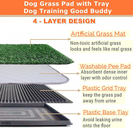 Dog Grass Pad with Tray 25"X20" - Portable Dog Litter Box for Balcony/Patio, Indoor/Outdoor Artificial Turf Pet Potty for Puppy Training, with Washable Pee Pad and Fake Grass Mat