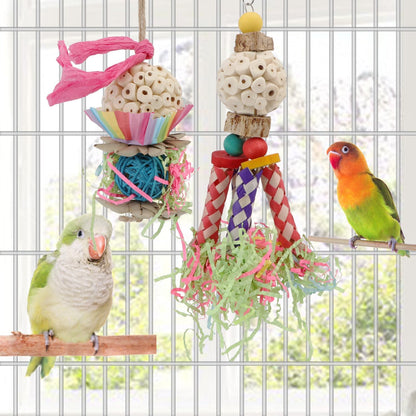 Wontee Bird Toys Colorful Shredding Crinkles Foraging Toys Natural Sola Ball for Parrots Cockatiels Conures Parakeets Budgies Senegal (Sola Ball (2 Pack))