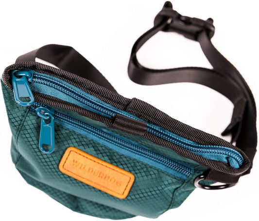 Wilderdog Dog Training Treat Pouch with Magnetic and Zipper Closure, Carabiner Attached, Adjustable Waist Strap - Green