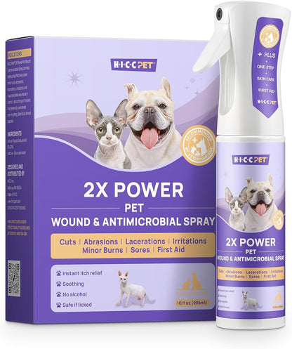 HICC PET Dog Hot Spot Treatment Spray, Itch Relief for Dog Care& Cat Care, 2X Strength for Dog Wound Care, Alleviate Dry Itchy Skin, Allergies, Inflammation, Dog Skin Irritation Treatment, 10 fl oz