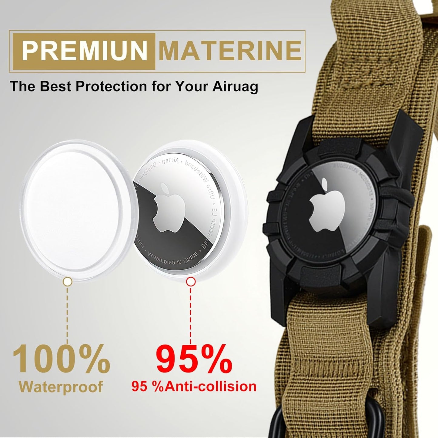 Tactical AirTag Dog Collar - Heavy Duty, Adjustable GPS Collar Compatible with Apple AirTag, with Holder & Control Handle for Medium/Large Dogs [ Brown, XL ]