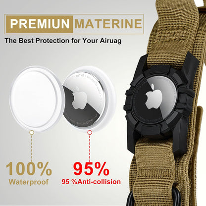 Tactical AirTag Dog Collar Leash Set - Heavy Duty, Adjustable GPS Collar Compatible with Apple AirTag, with Holder & Control Handle for Medium/Large Dogs [ Brown, M ]