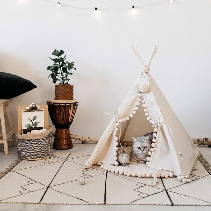 MINICAMP Pet Teepee Bed for Cats – Cozy Cat Beds for Indoor Cats – Luxury Pet House & Hideaway Bed for Cats & Small Animals - Made in EU (Small)
