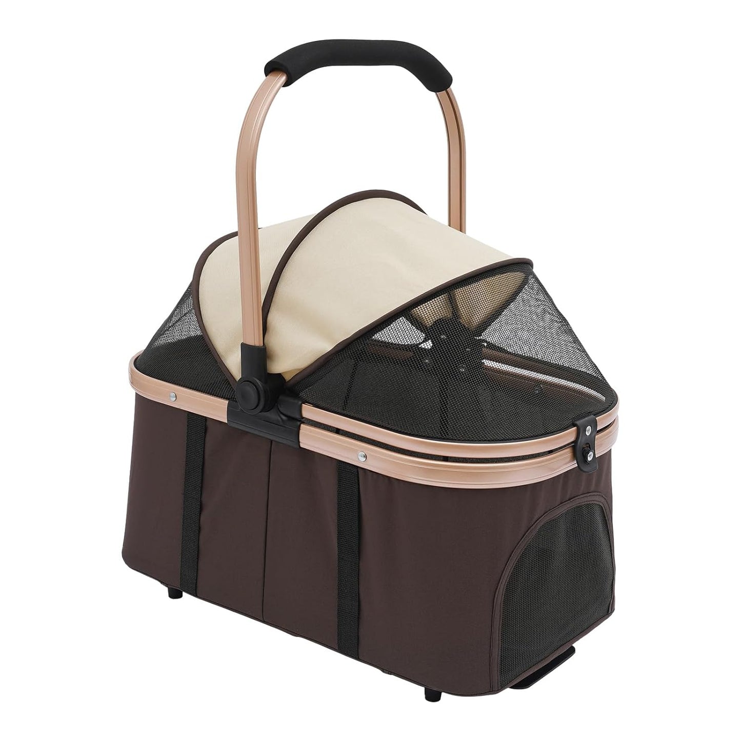 Double Pet Stroller for Dogs and Cats, Foldable Dog Stroller Travel Carriage with Detachable Carriers, Safety Belts, and 4 Lockable Wheels for Small to Medium Pets (Coffee Color) - Pawvie