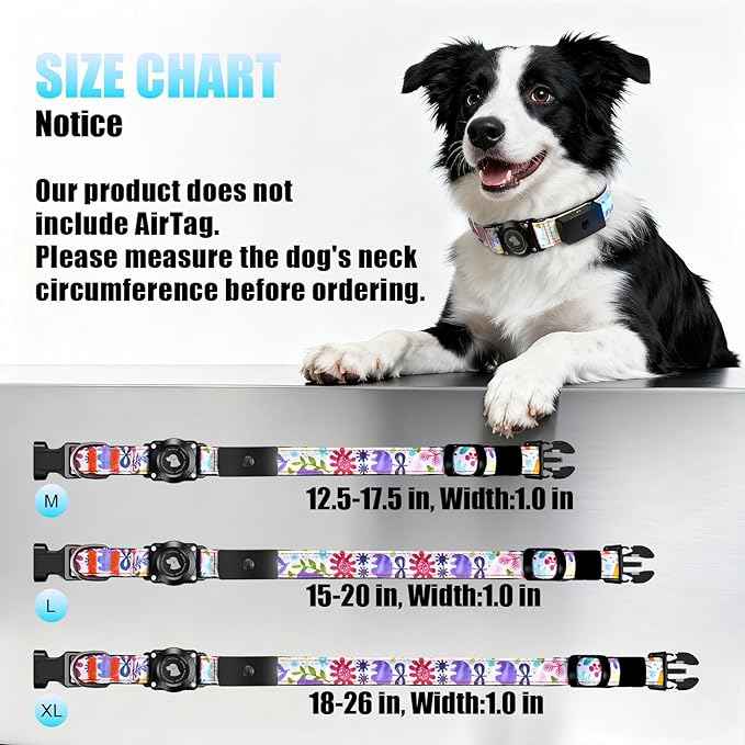 LED AirTag Dog Collar - Brightest Light Up Dog Collars - IP68 Waterproof Air Tag Dog Collar Holder - 1,600 Feet of High Visibility - Magnetic Charging - Dog Lights for Night Walking (Flower, L)