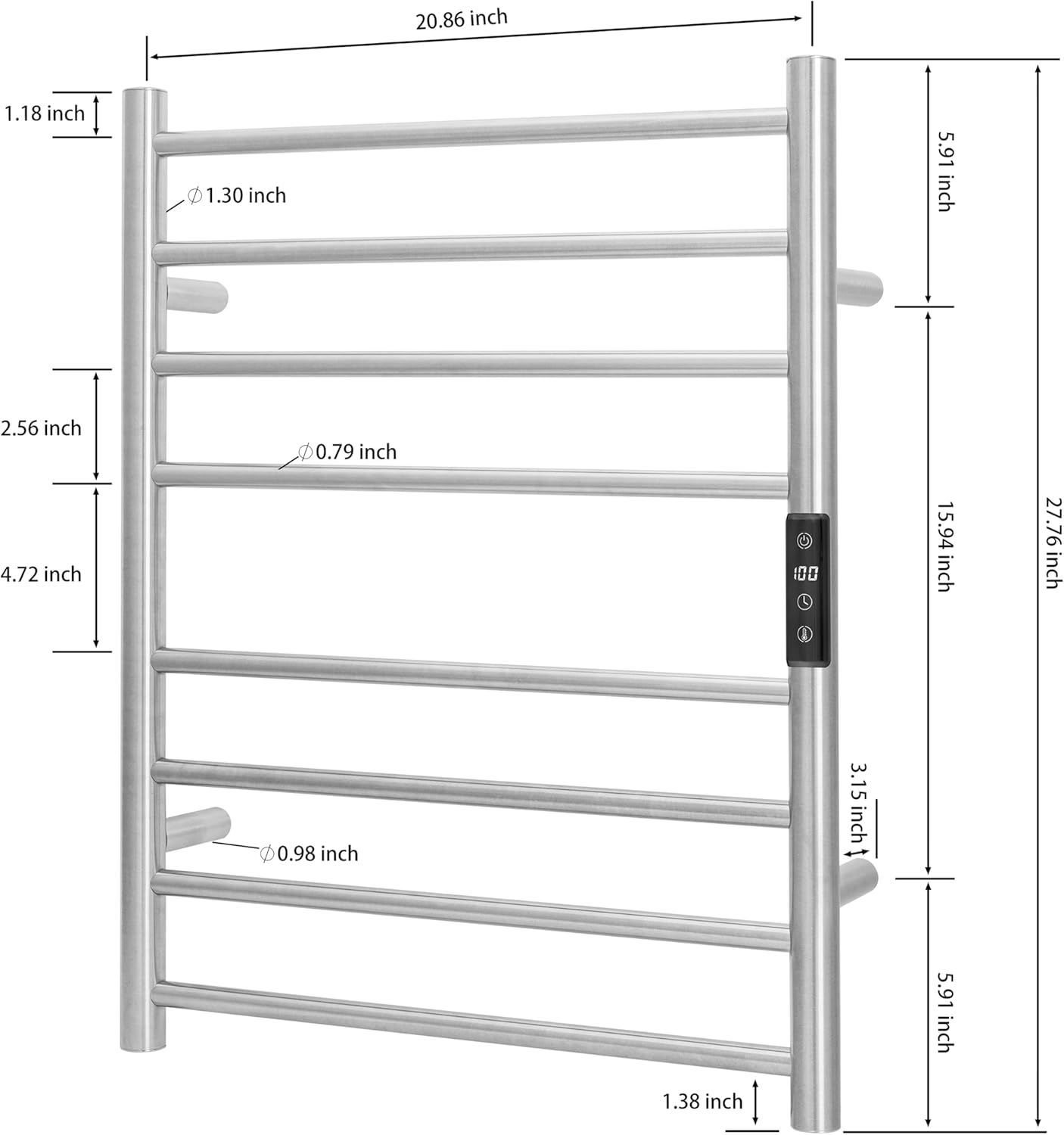 KEG Smart WiFi Towel Warmer Wall Mounted with Built-in Timer and Temperature Adjust Control, 8 Bars Electric Stainless Steel Heated Towel Racks for Bathroom Brushed Nickel