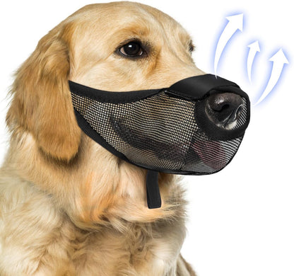 Dog Muzzle, Soft Air Mesh Muzzle for Small Medium Large Dogs Anti Biting Barking Chewing Scavenging, Breathable Adjustable Loop Pets Muzzle with Front Opening Design Allows Panting Drinking (Black,XL)