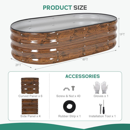 Galvanized Raised Garden Bed Outdoor - 4×2×1ft Planter Raised Beds for Gardening | Oval Metal Garden Planter Box with Safety Edging and Gloves for Vegetables Fruits and Flowers - Grain