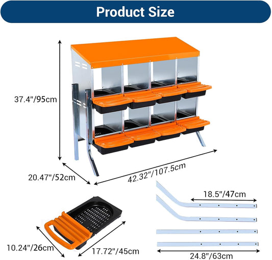 Chicken Nesting Box, 8 Hole 2 Layer Hen Nest Boxes with Legs, Roll Away Eggs Laying Boxes,Cleanable Pull Out Hen Roosting Boxes