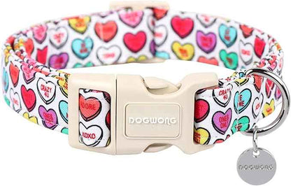DOGWONG Valentine's Adjustable Heart Candy Dog Collar for Small Medium Dogs