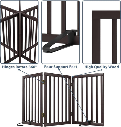 Dog Gates for Doorways Stair House Freestanding Pet Gates for Dogs Wooden Dog Gate with Support Feet Indoor Fence