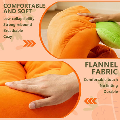 Bunny Bed,Thick&Soft Rabbit Bed with Removable Cushion,Machine Washable with Rattan Mat & Heart Decor,Cozy Warm Small Animal Sleeping Beds (Carrot Shape-M)