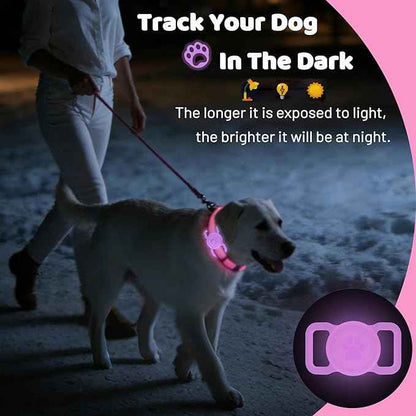 SANKALA Luminous Airtag Dog Collar Holder, [1 Pack] Glittery Waterproof Airtag Holder for Dog, Silicone Full Body Covered Anti-Lost Protective Airtag Case - Fits All Width Pet Collars, Pink Glitter