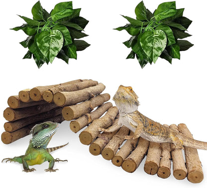 Hamiledyi 11.8 x 6.7 Inches Wooden Reptile Hideout Bearded Dragon Bendy Bridge Climbing Ladder Hiding Hut Reptiles Hide Cave Habitat Decor for Lizards Gecko Spiders Snakes Tortoise(Medium)