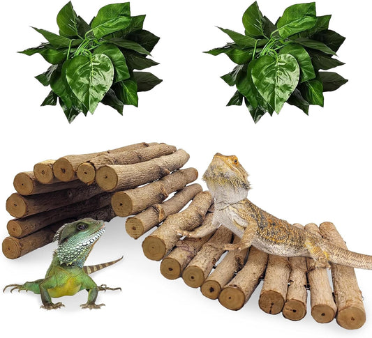 Hamiledyi 11.8 x 6.7 Inches Wooden Reptile Hideout Bearded Dragon Bendy Bridge Climbing Ladder Hiding Hut Reptiles Hide Cave Habitat Decor for Lizards Gecko Spiders Snakes Tortoise(Medium)