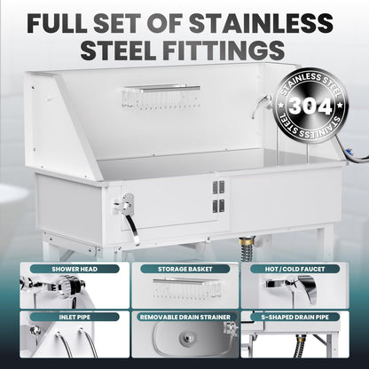 Dog Washing Station for Home,38" Professional Dog Washing Station Stainless Steel Dog Grooming Tub for Home,Equipped with Three Anti-Slip Steps, Removable Door, Pet Wash Station for Pet