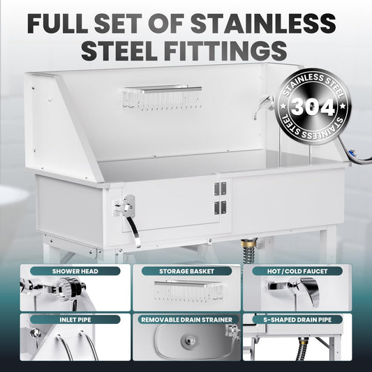 Dog Washing Station for Home,38" Professional Dog Washing Station Stainless Steel Dog Grooming Tub for Home,Equipped with Three Anti-Slip Steps, Removable Door, Pet Wash Station for Pet